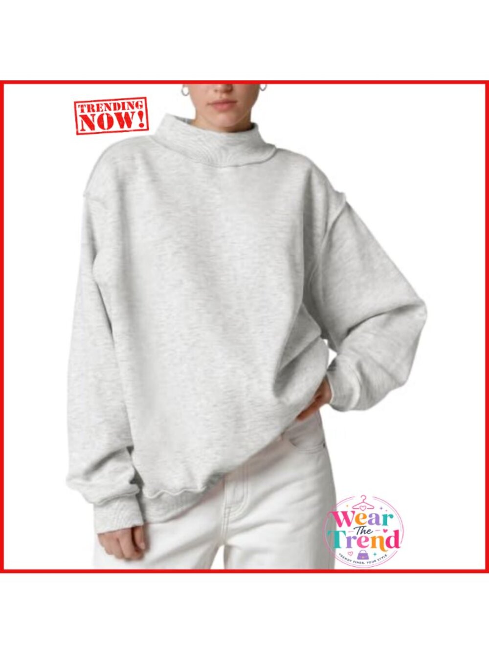 Womens Mock Neck Oversized Fleece Lined Pullover Sweatshirt
